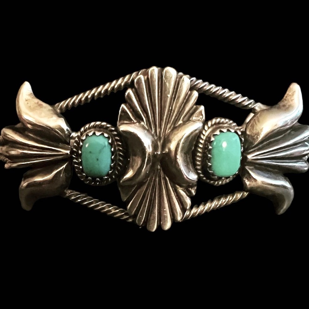 Sterling Silver Sandcast C Cuff with Turquoise